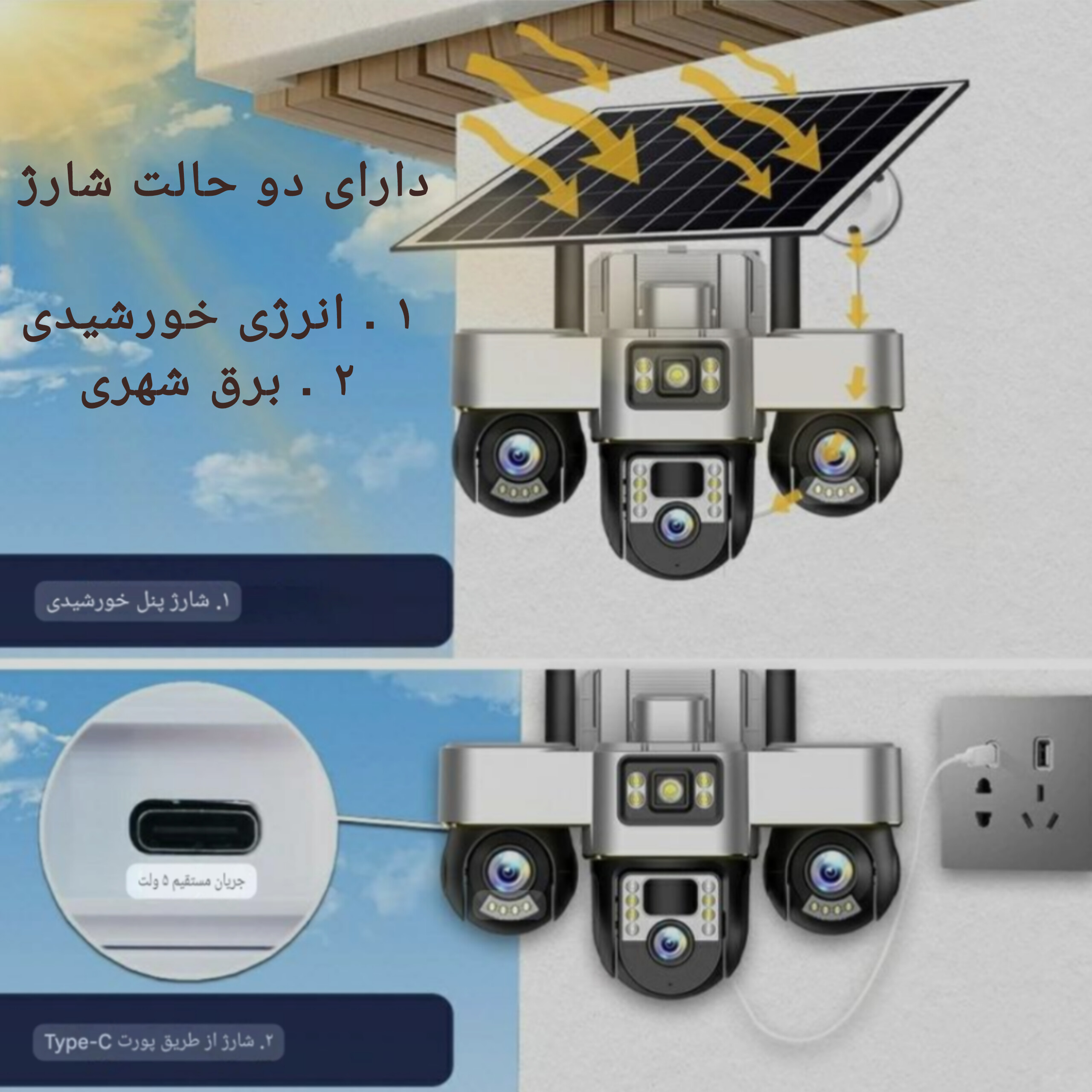 دوربین خورشیدی 3 لنز ، سه لنز ( هر لنز موتور چرخشی مجزا)