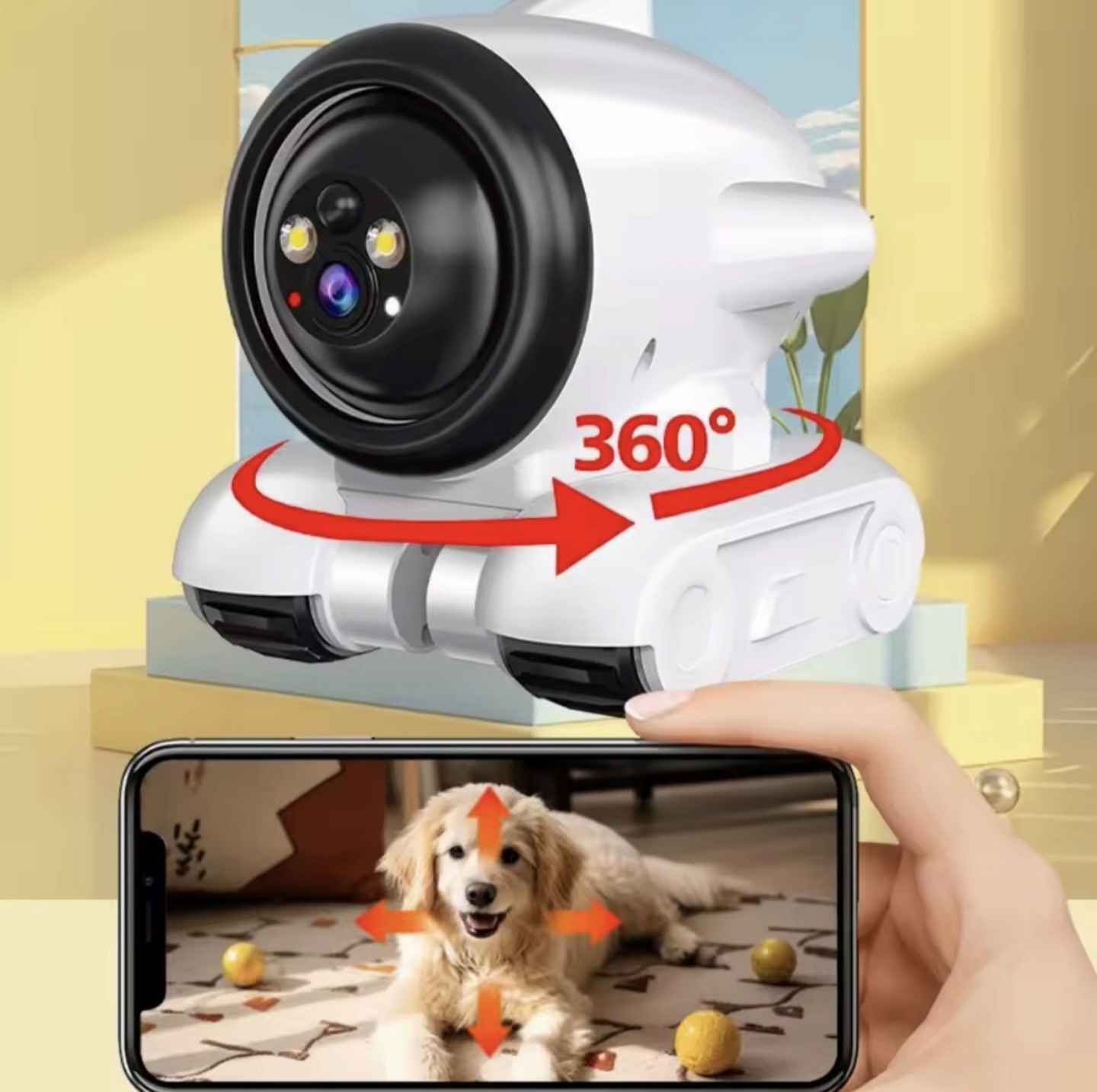 دوربین رباتی سیمکارتی 8 مگاپیکسل با چرخش 360 درجه درجا همراه با لیزر کنترل ( مناسب برای نظارت بر سالمندان ، کودکان و حیوان خانگی )