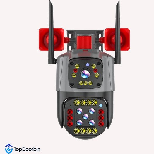 دوربین مداربسته بیسیم دو لنزه V380 پرو کیفیت ۸ مگاپیکسل با آژیر سفید