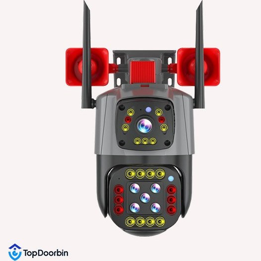 دوربین مداربسته بیسیم دو لنزه V380 پرو کیفیت ۸ مگاپیکسل با آژیر سفید