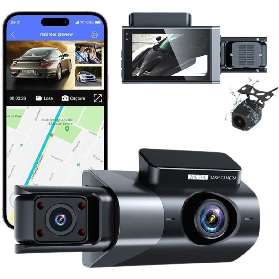 دوربین ثبت وقایع خودرو سه لنز مدلS15 CAMERA 1080 سفید