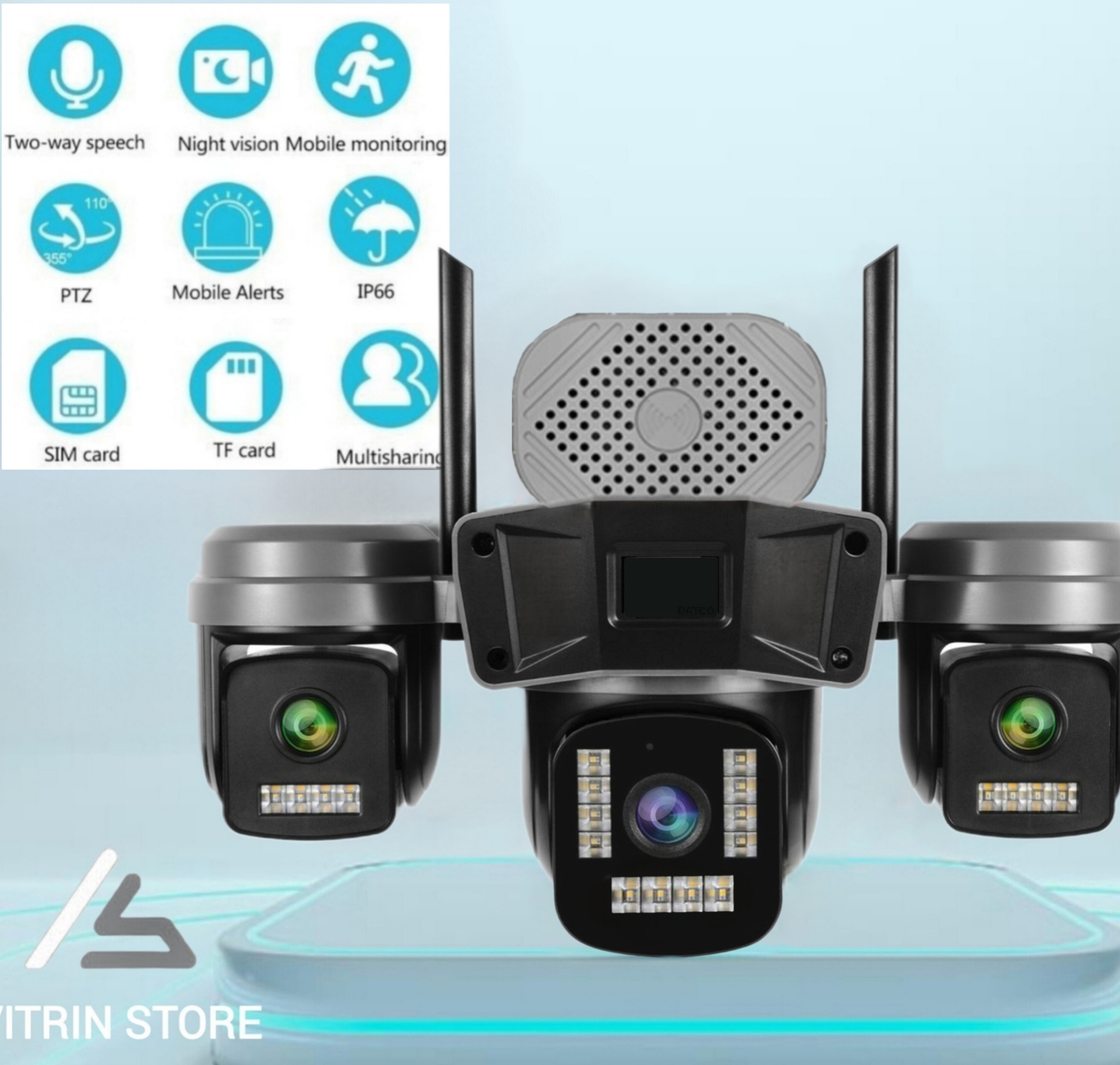 دوربین سیمکارت خور سه لنز بلندگو 20W دید در شب رنگی