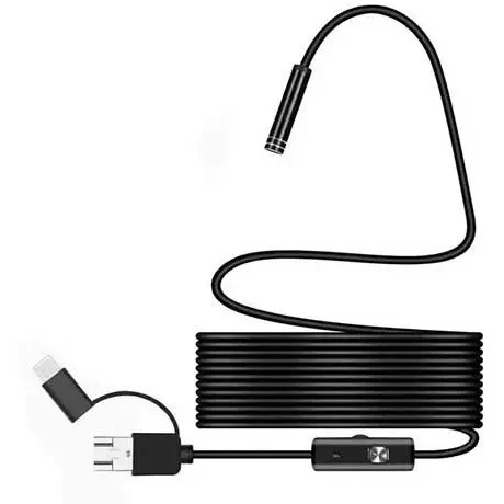 دوربین شلنگی 5 متری سیم سخت | دوربین آندوسکوپی صنعتی ضدآب IP67 اتصال به موبایل و لپ تاپ سفید